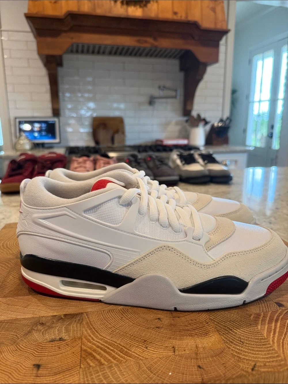 Men's Nike Air Jordan’s White and Black Low-Top Sneakers with Red Accent - Picture 3 of 4